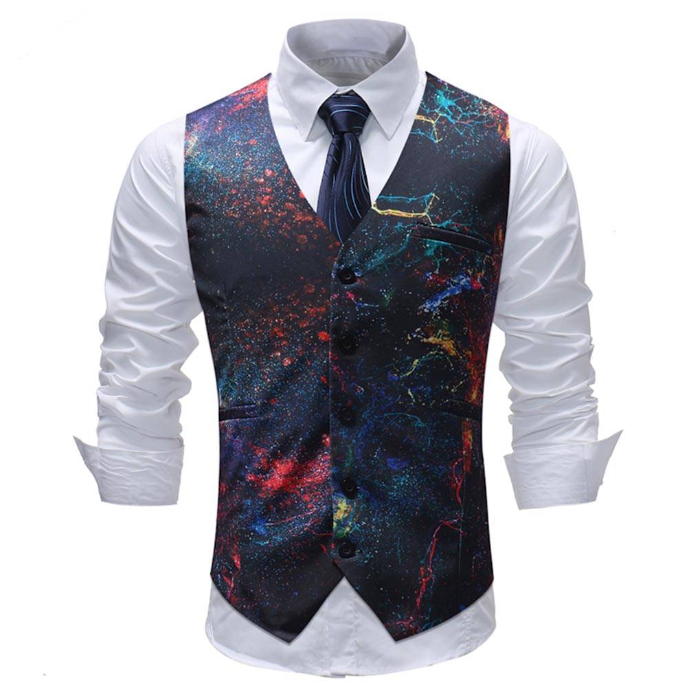 In Stock V-Neck Color Print Slim Men's Vest