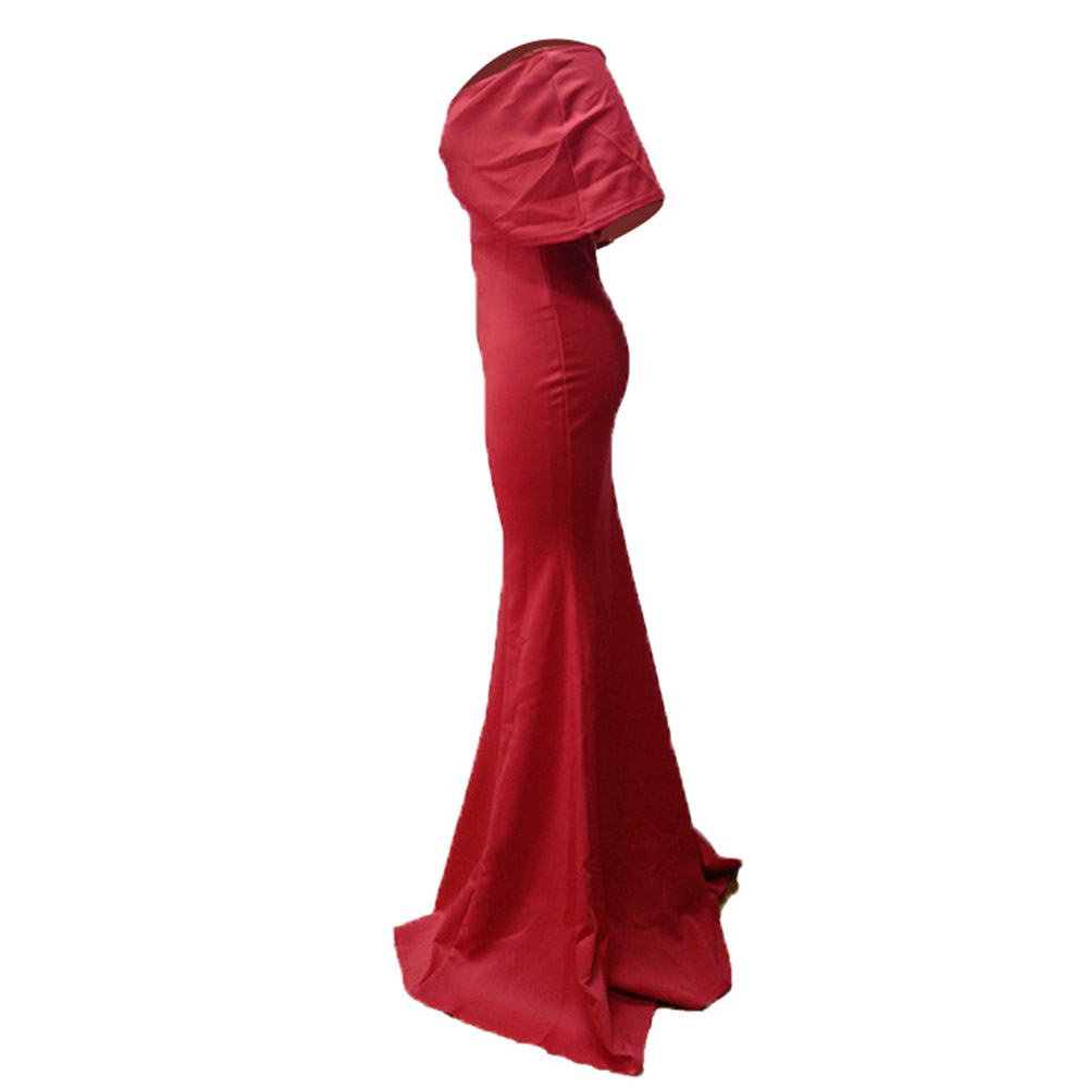 Three-Quarter Sleeve Off Shoulder Floor-Length Plain Women's Maxi Dress