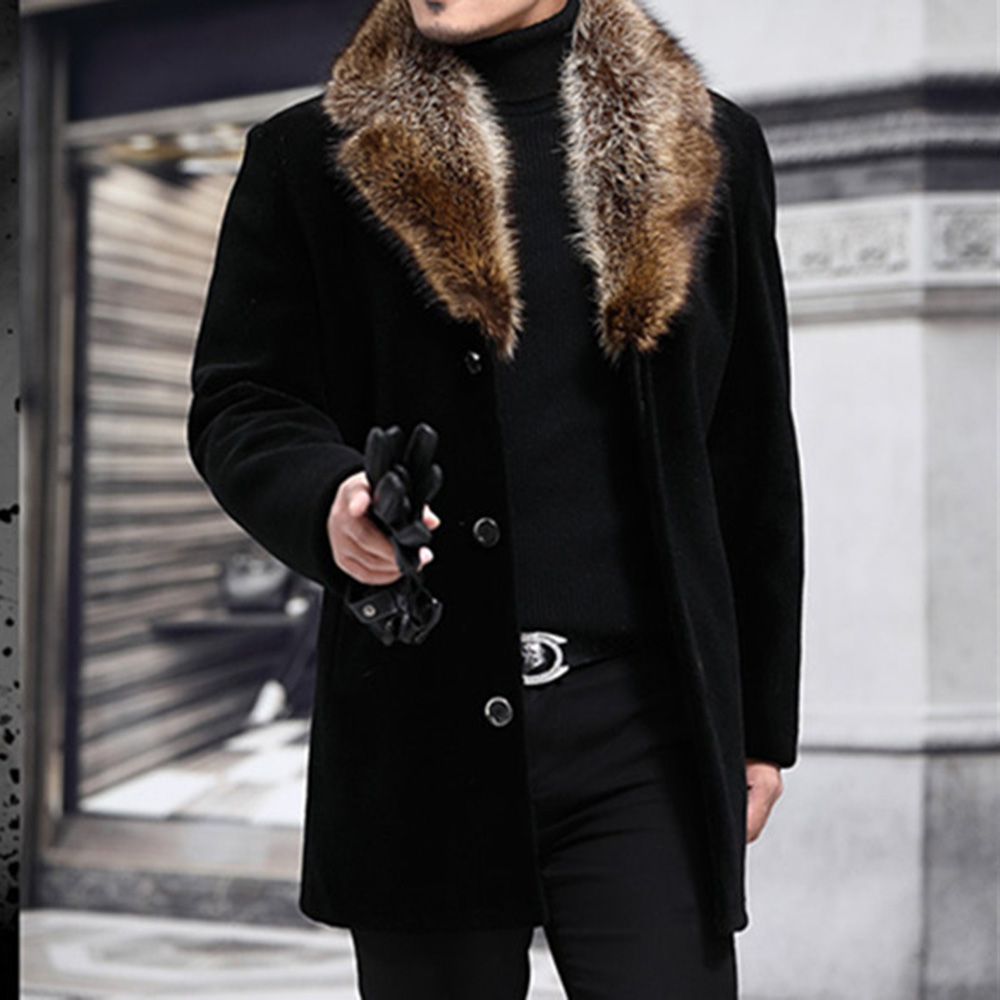 Notched Lapel Patchwork Mid-Length Single-Breasted Men's Coat