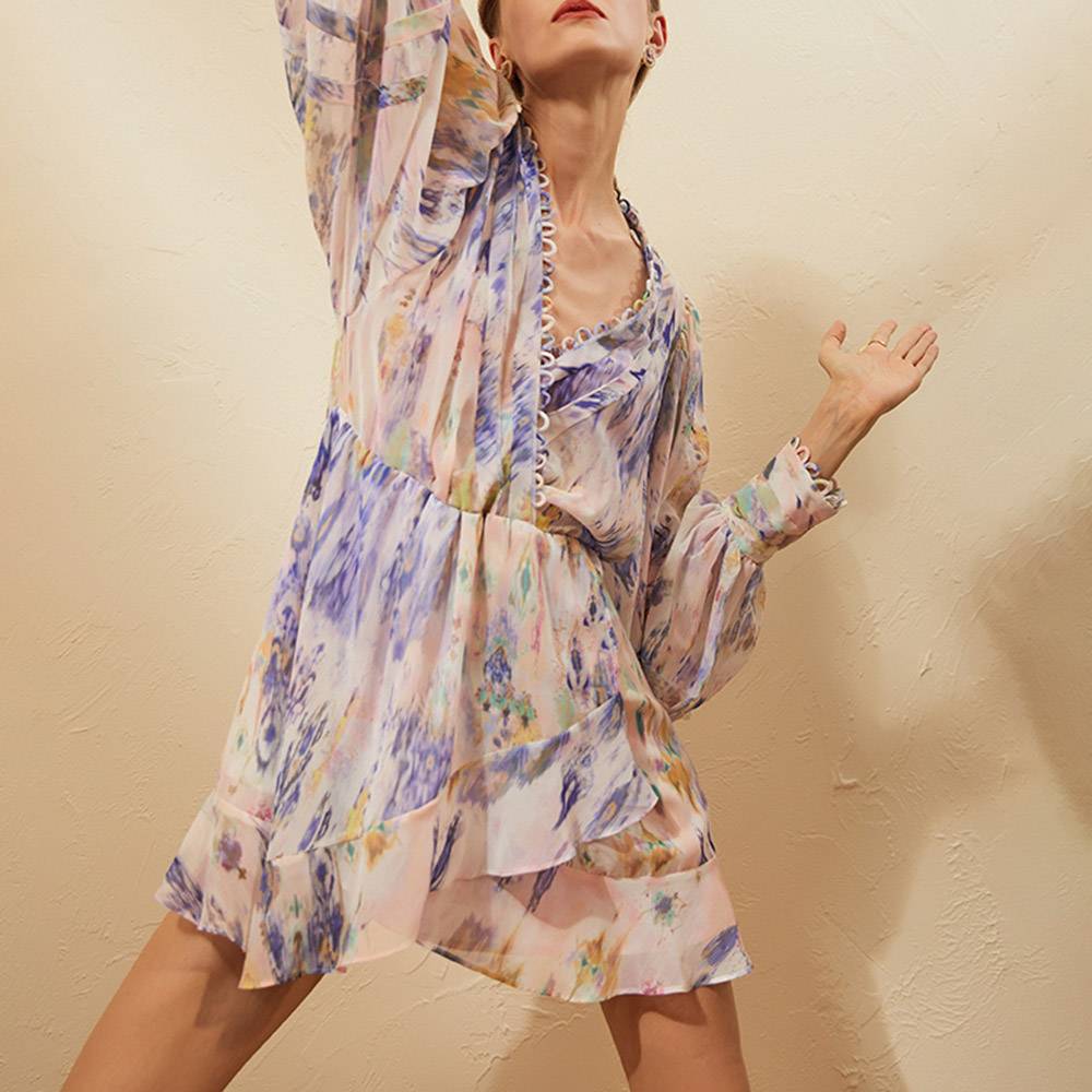 Long Sleeve Print V-Neck Above Knee Fashion Women's Dress