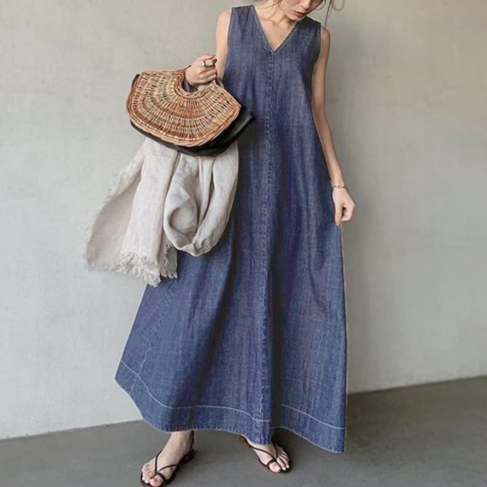 Pleated Ankle-Length Sleeveless Simple Women's Dress