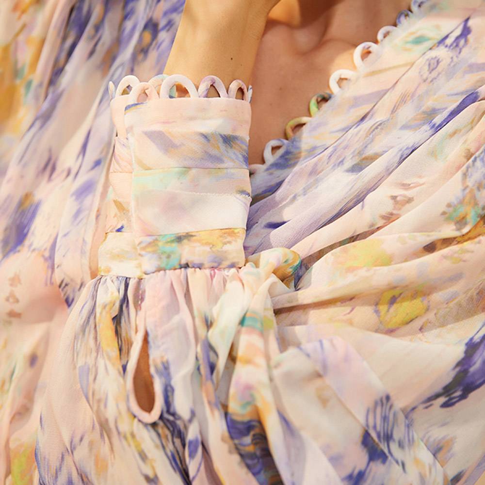 Long Sleeve Print V-Neck Above Knee Fashion Women's Dress