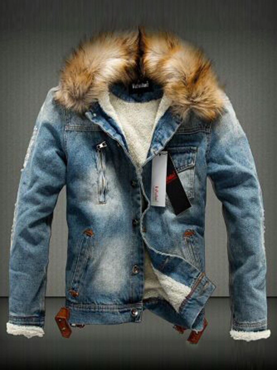 Thick Lapel Hooded Long Sleeve Winter Men's Jacket