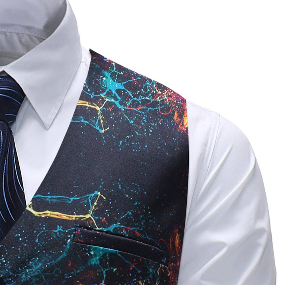 In Stock V-Neck Color Print Slim Men's Vest