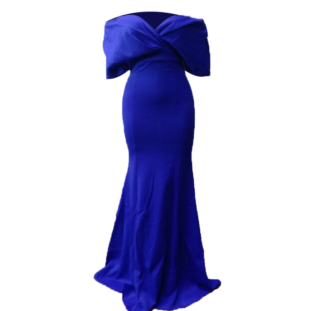 Three-Quarter Sleeve Off Shoulder Floor-Length Plain Women's Maxi Dress