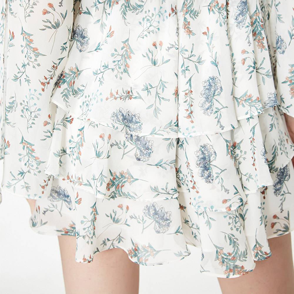 Above Knee Long Sleeve V-Neck Print Pullover Women's Dress