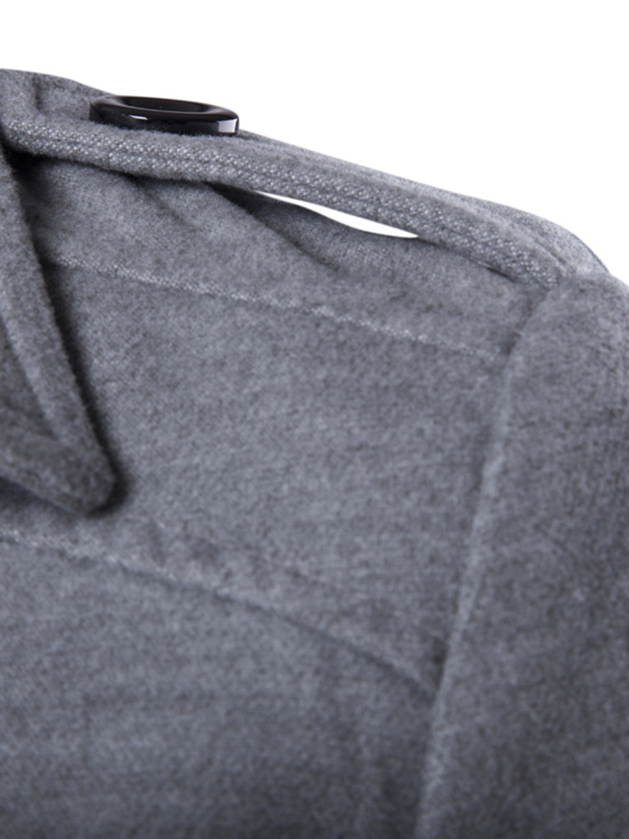 Lapel Double-Breasted Side Pocket Solid Color Slim Fit Men's Woolen Coat