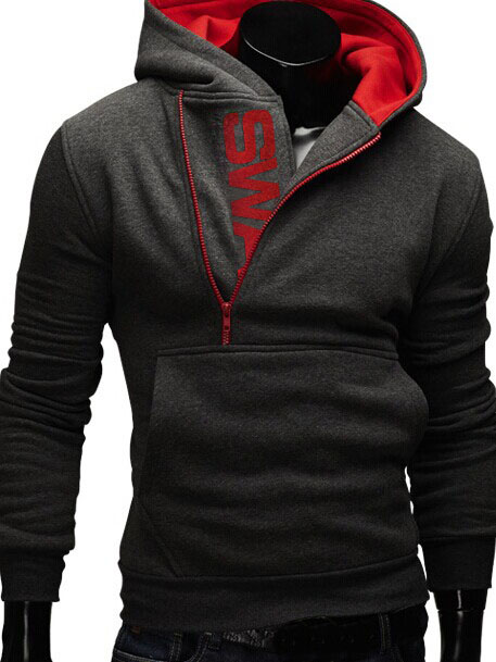 Letters Printed Contrast Zipper Men's Casual Hoodie