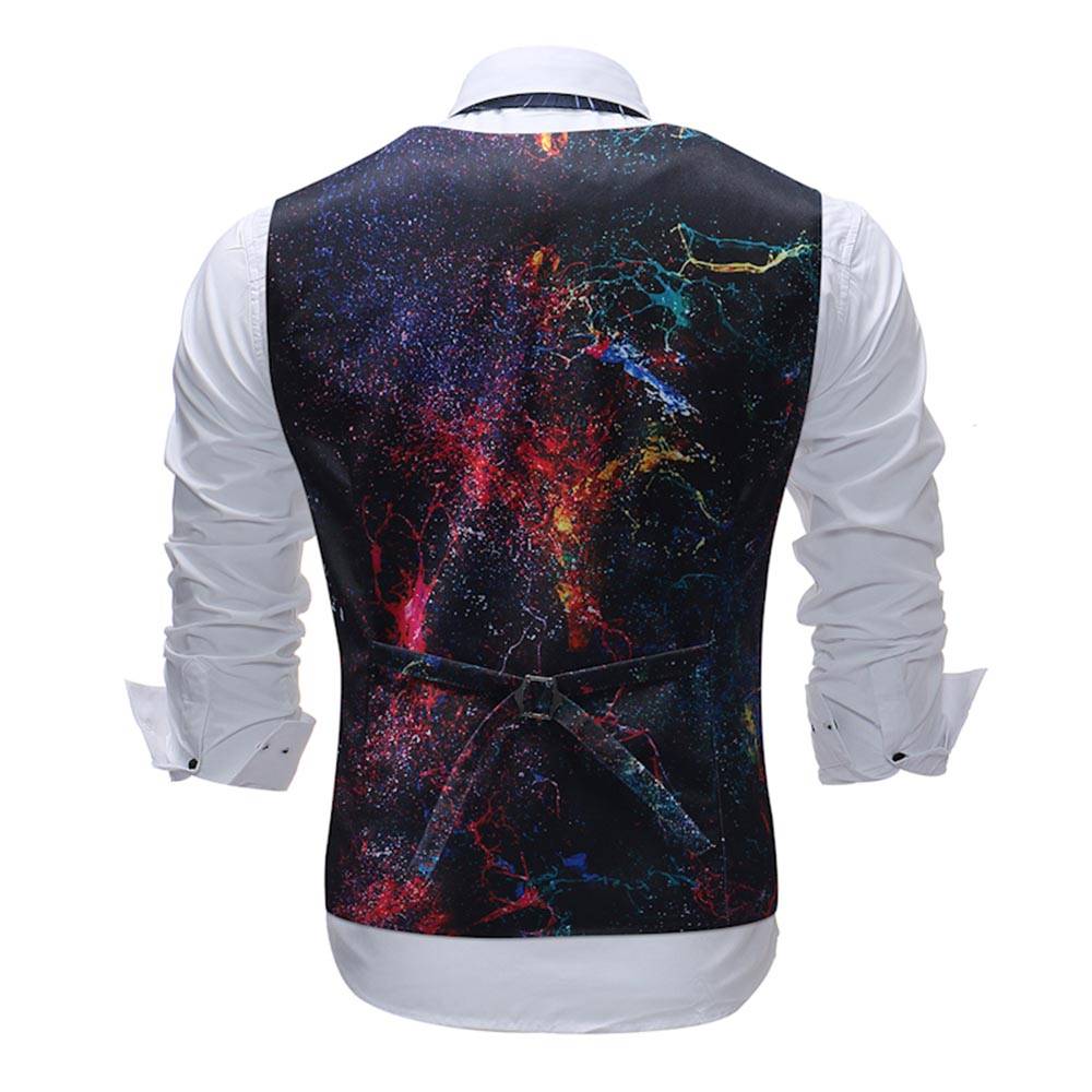 In Stock V-Neck Color Print Slim Men's Vest