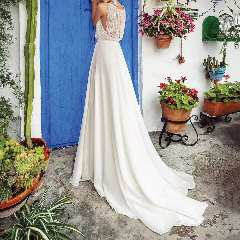 Sleeveless Floor-Length A-Line Sequins Evening Dress