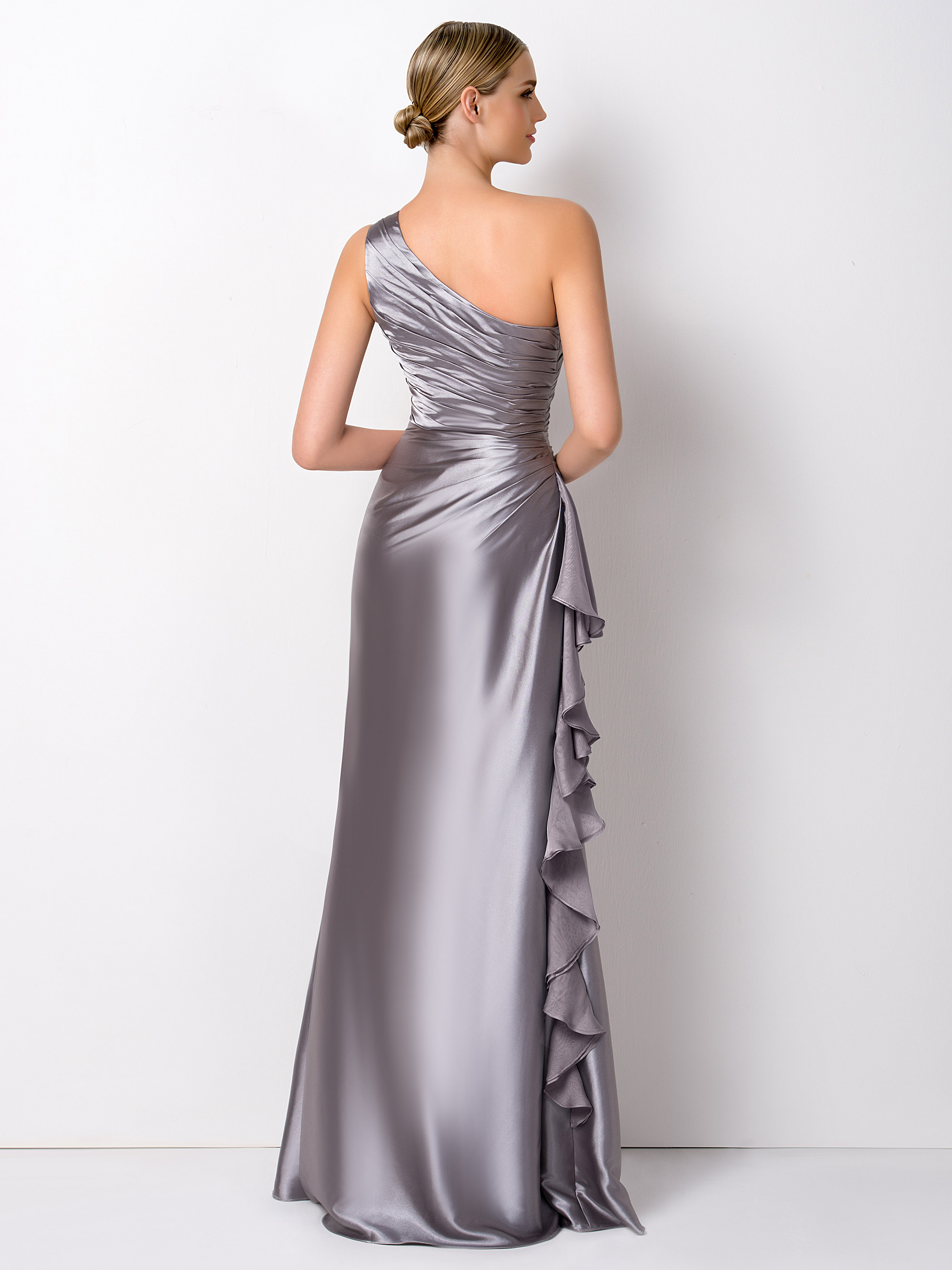 Floor-Length A-Line One Shoulder Sleeveless Wedding Party Dress