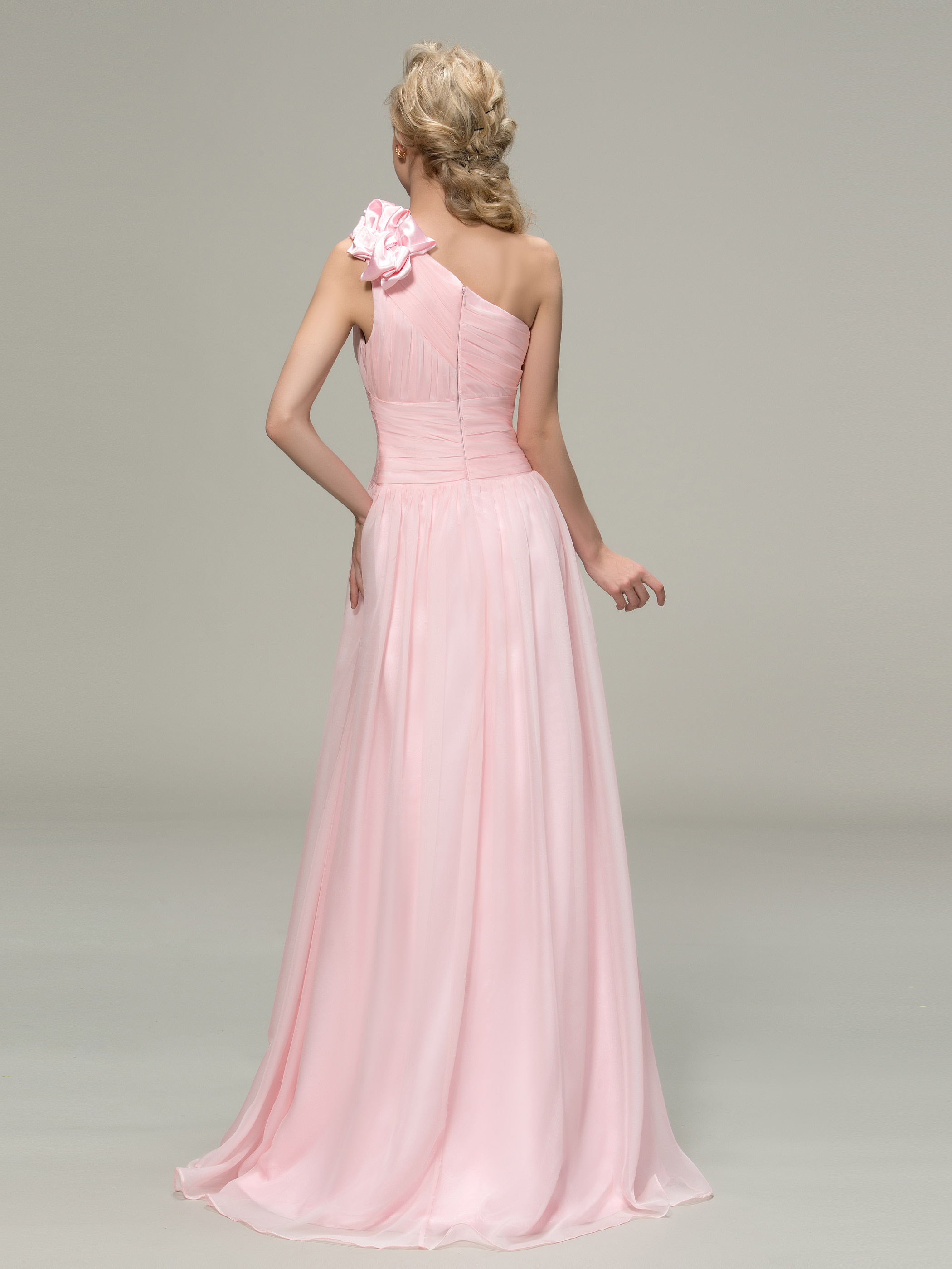 A-Line Pleats Floor-Length One Shoulder Prom Dress