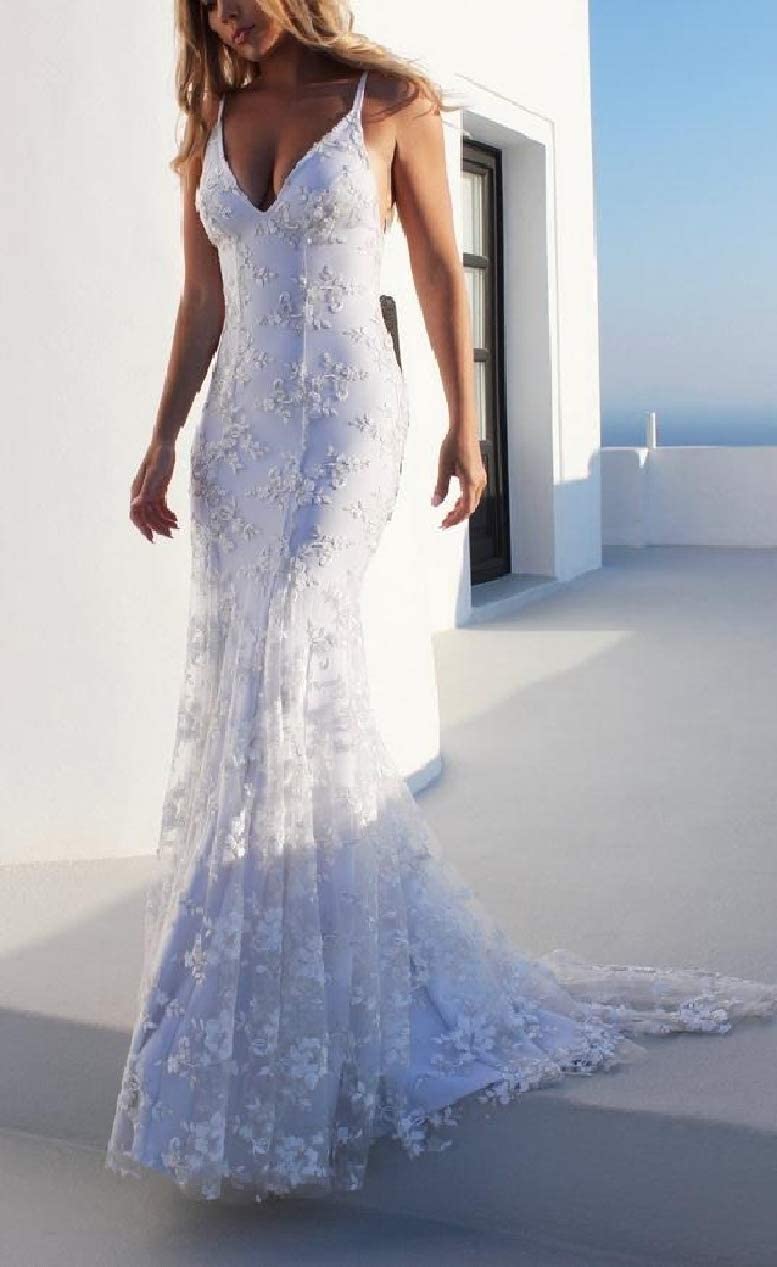 Spaghetti Straps Floor-Length Lace Sleeveless Hall Wedding Dress