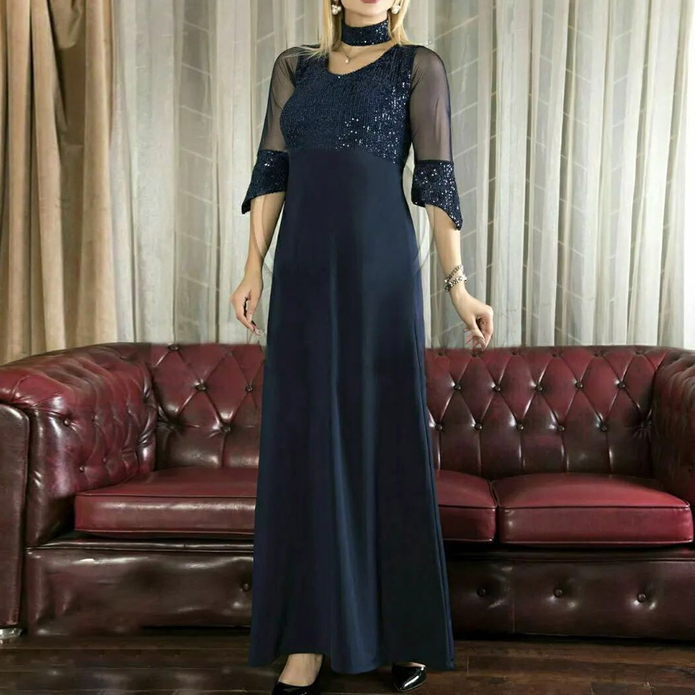 3/4 Length Sleeves Ankle-Length Sequins A-Line Celebrity Dress