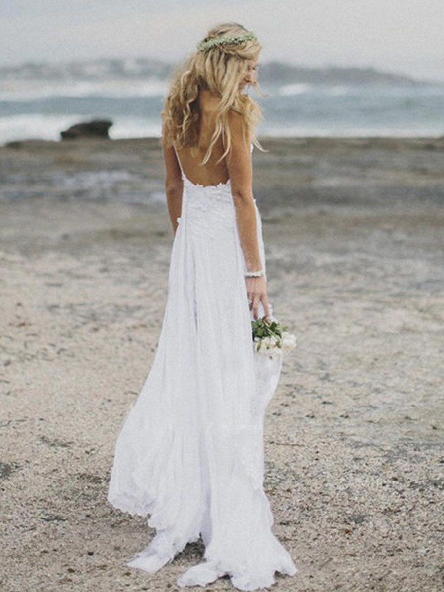 Floor-Length A-Line Sweep/Brush Sleeveless Beach Wedding Dress