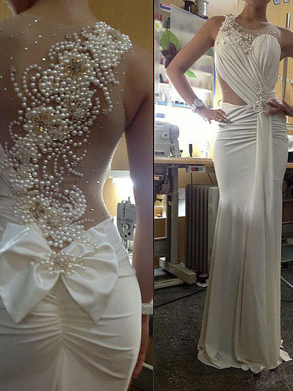 Pearl Floor-Length Jewel Sleeveless Hall Wedding Dress