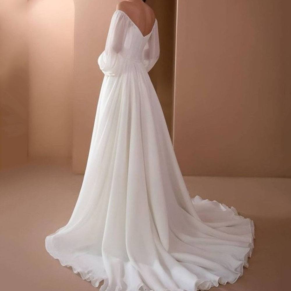 Pleats Long Sleeves Floor-Length A-Line Hall Wedding Dress