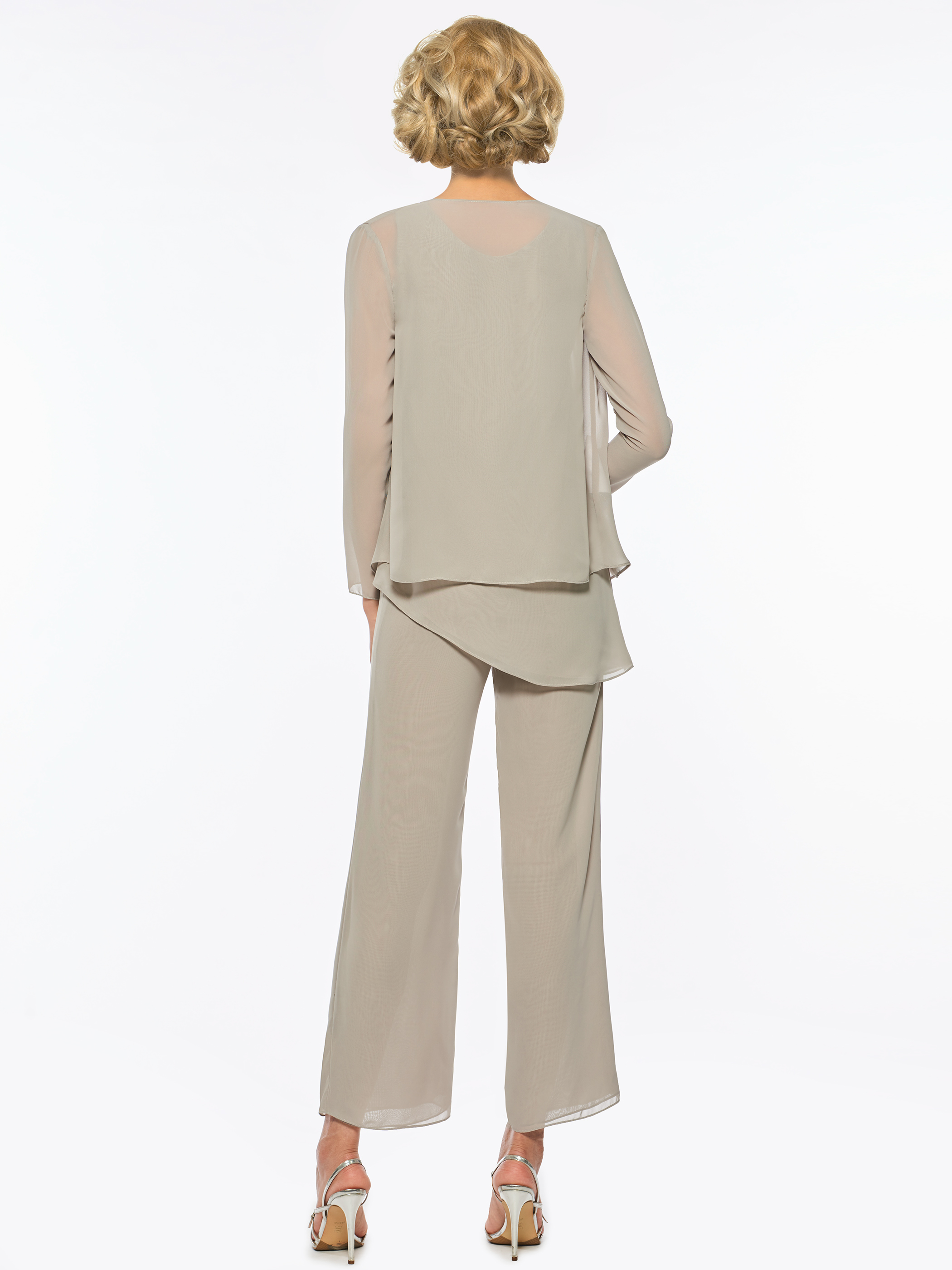 Floor-Length Scoop Long Sleeves Mother of the Bride Pant Suits & Sets