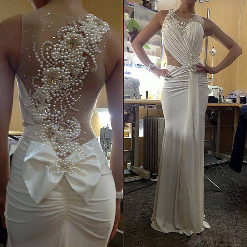 Pearl Floor-Length Jewel Sleeveless Hall Wedding Dress