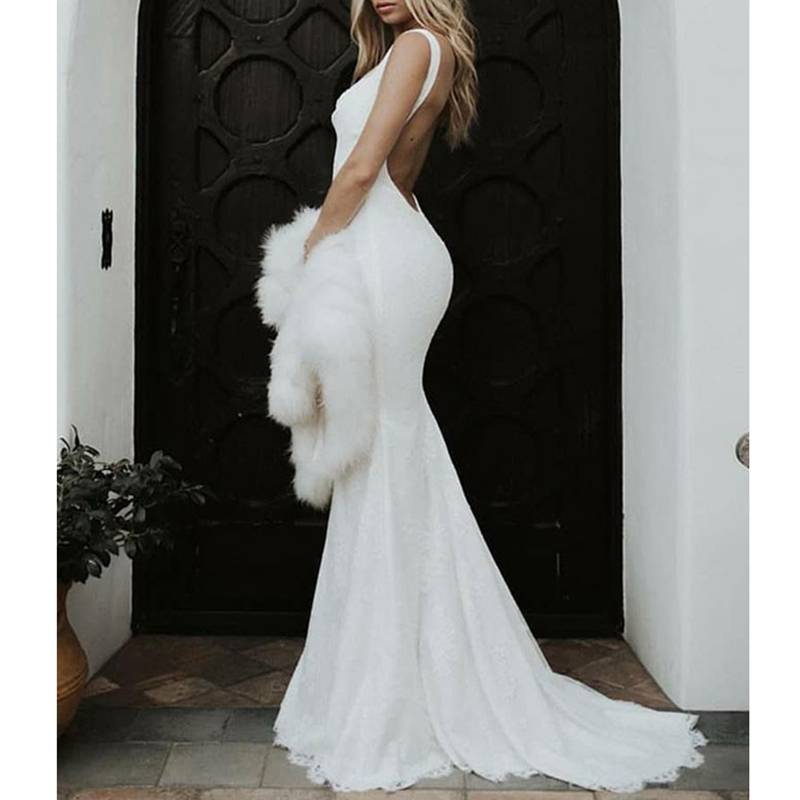 Spaghetti Straps Floor-Length Sleeveless Trumpet/Mermaid Hall Wedding Dress