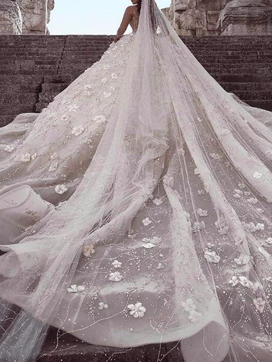 Cathedral Long Sleeves Floor-Length Appliques Hall Wedding Dress