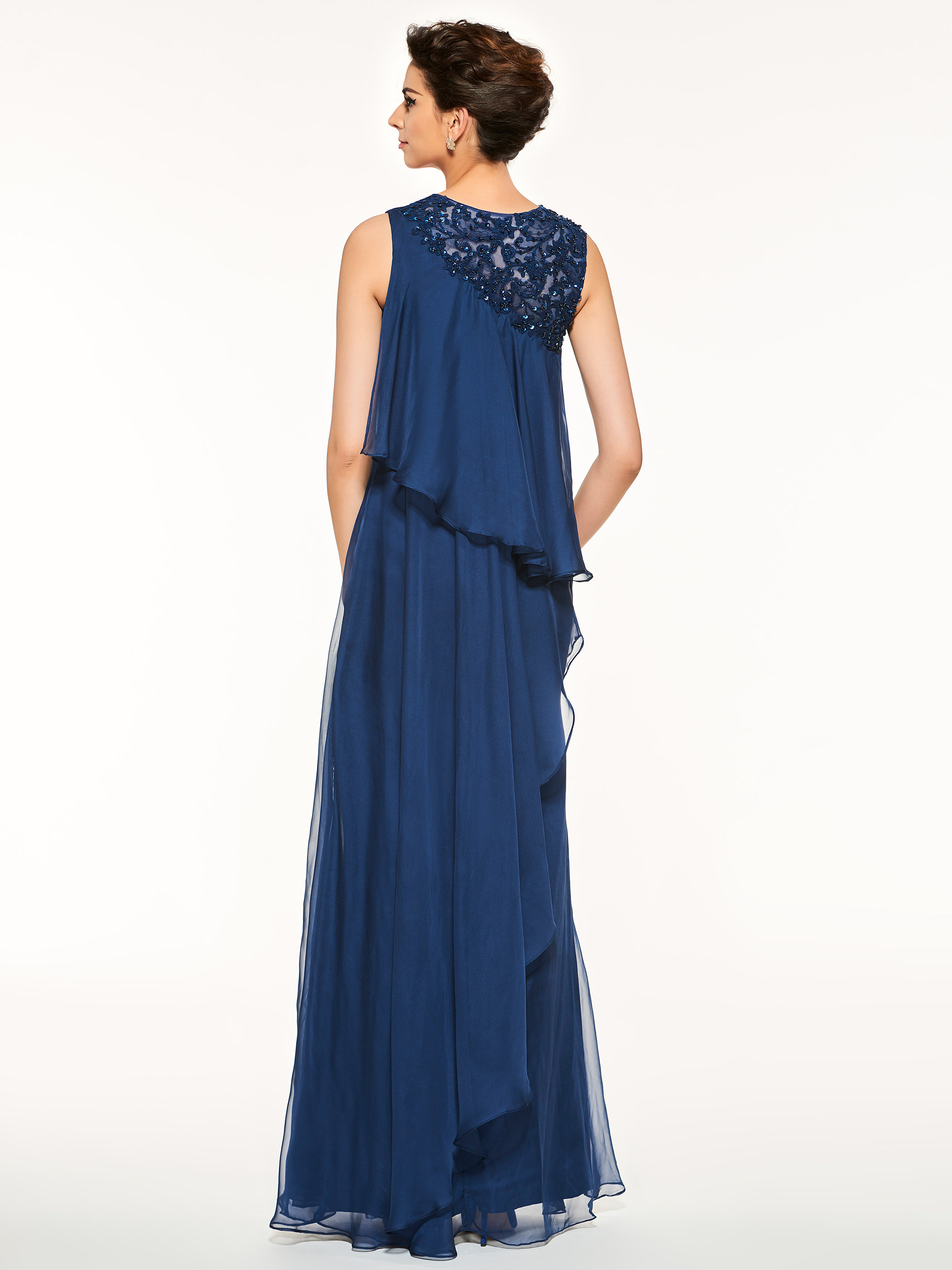 Sleeveless Floor-Length Jewel Beading Evening Dress Blue Long Dress Mother of the Bride Dress Wedding Guest Dress