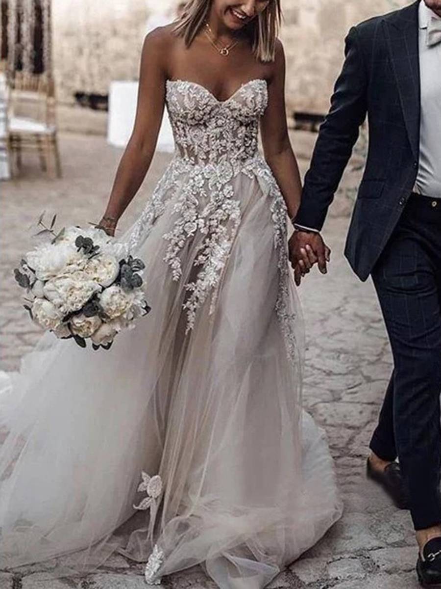 Sleeveless Sweetheart Floor-Length A-Line Hall Wedding Dress