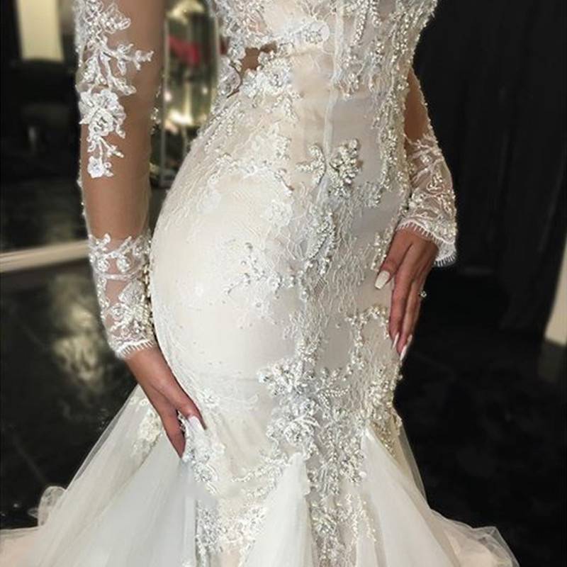 Long Sleeves Court Floor-Length Trumpet/Mermaid Church Wedding Dress
