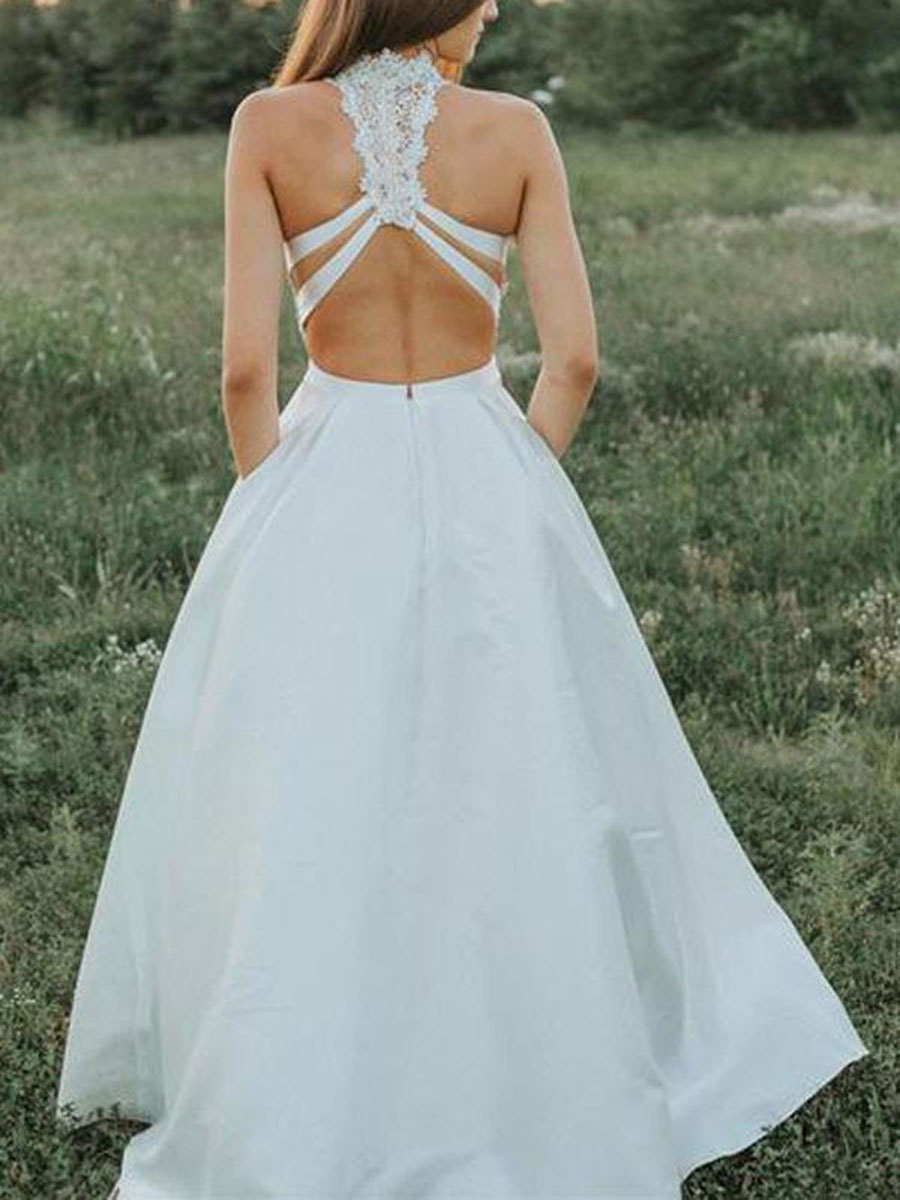 Halter A-Line Pockets Sleeveless Garden/Outdoor Wedding Dress