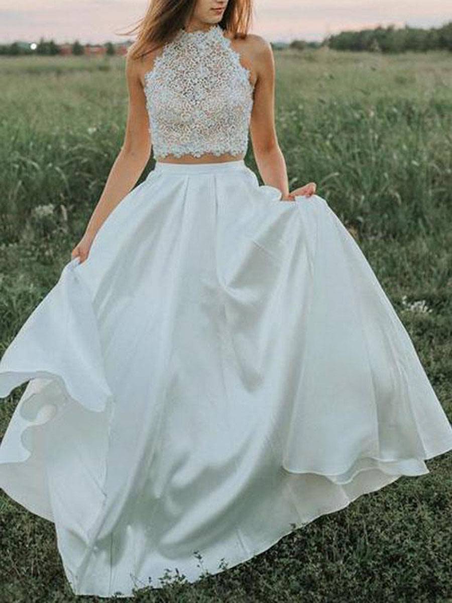 Halter A-Line Pockets Sleeveless Garden/Outdoor Wedding Dress