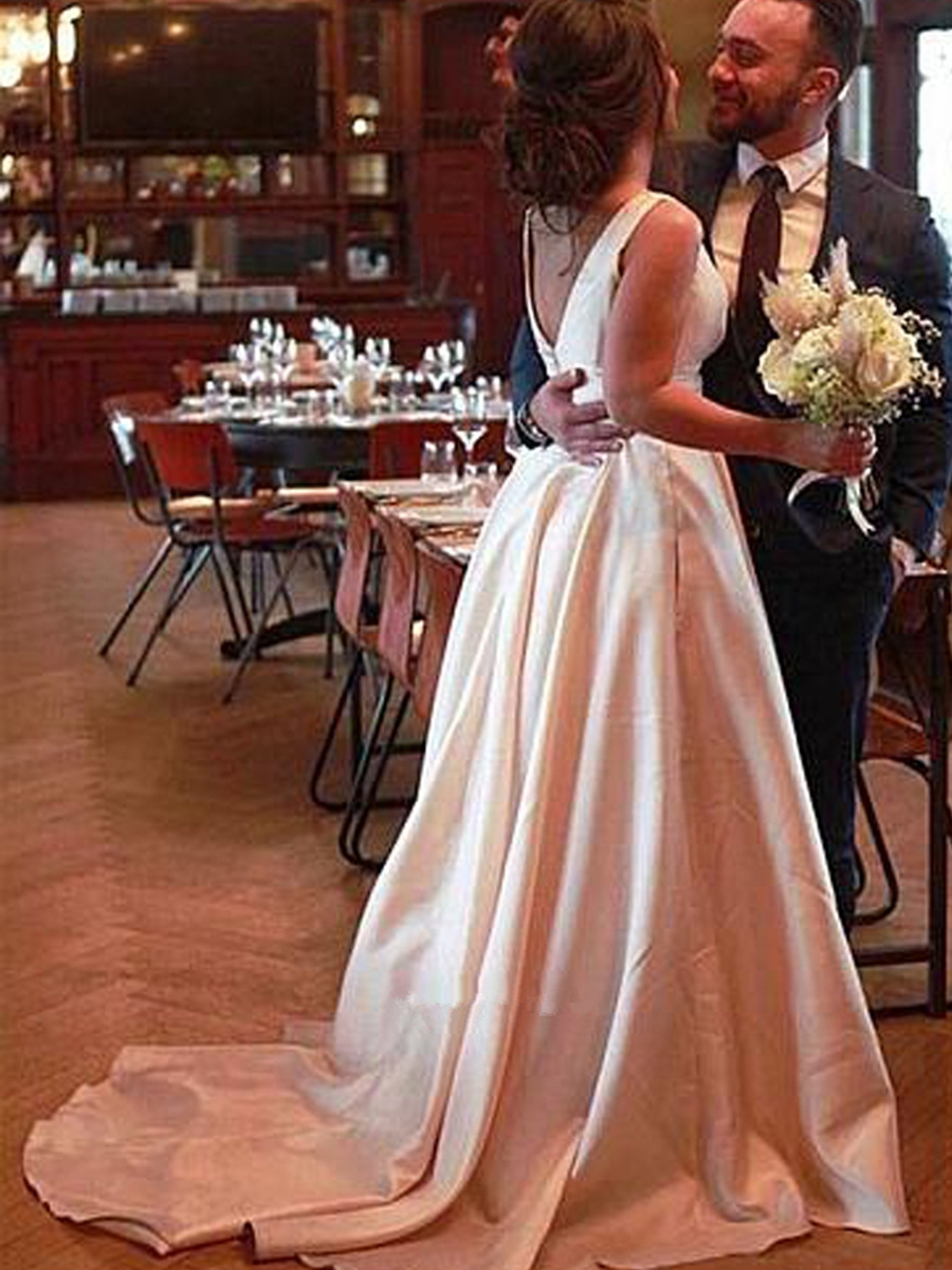 Floor-Length A-Line Sleeveless Court Church Wedding Dress