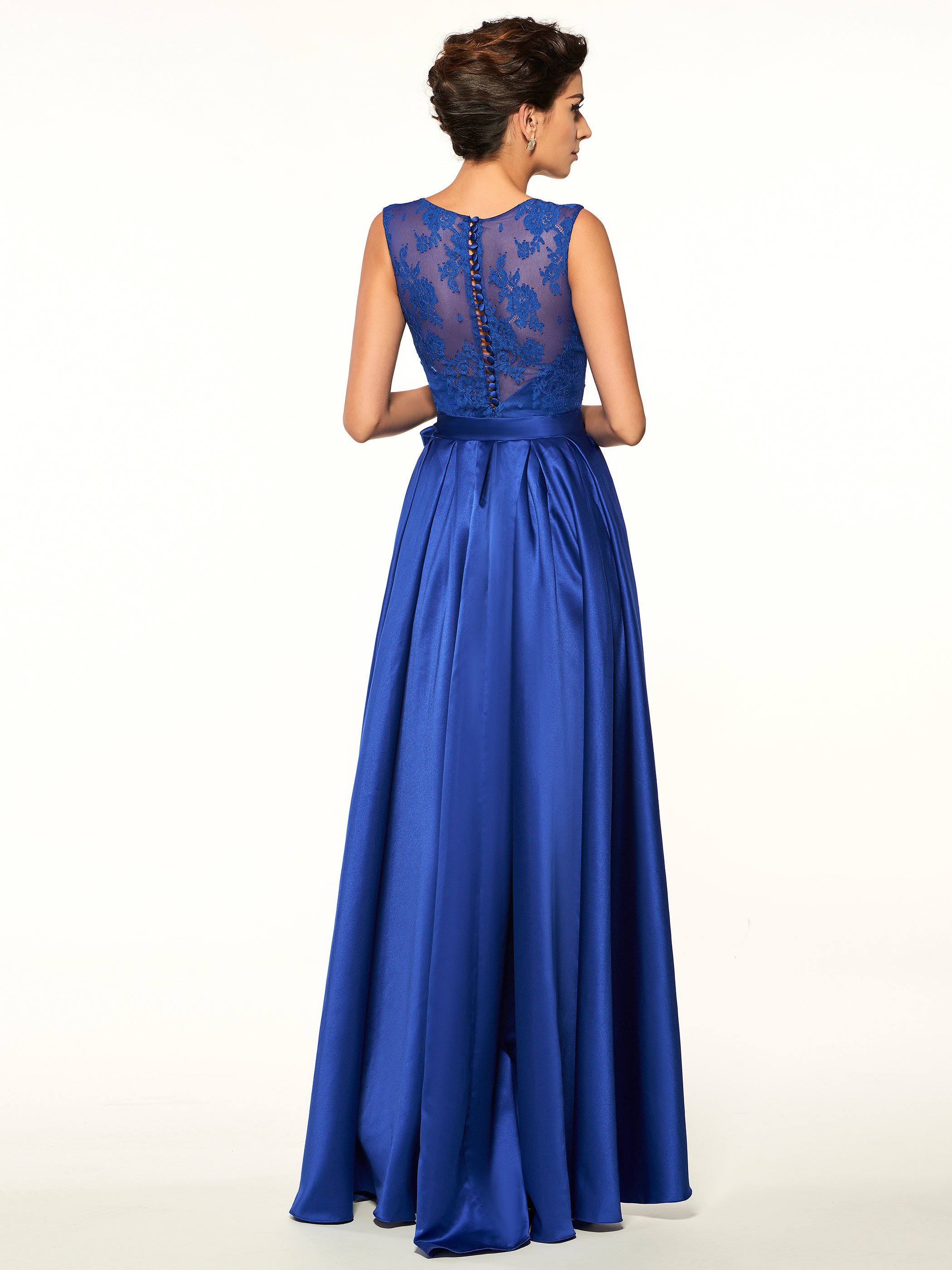 Jewel Button Asymmetry Sleeveless Evening Dress Blue Long Dress Mother of the Bride Dress Wedding Guest Dress