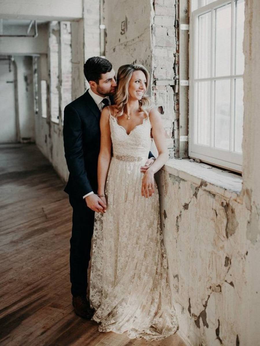 Beading Sleeveless A-Line Sweep/Brush Hall Wedding Dress