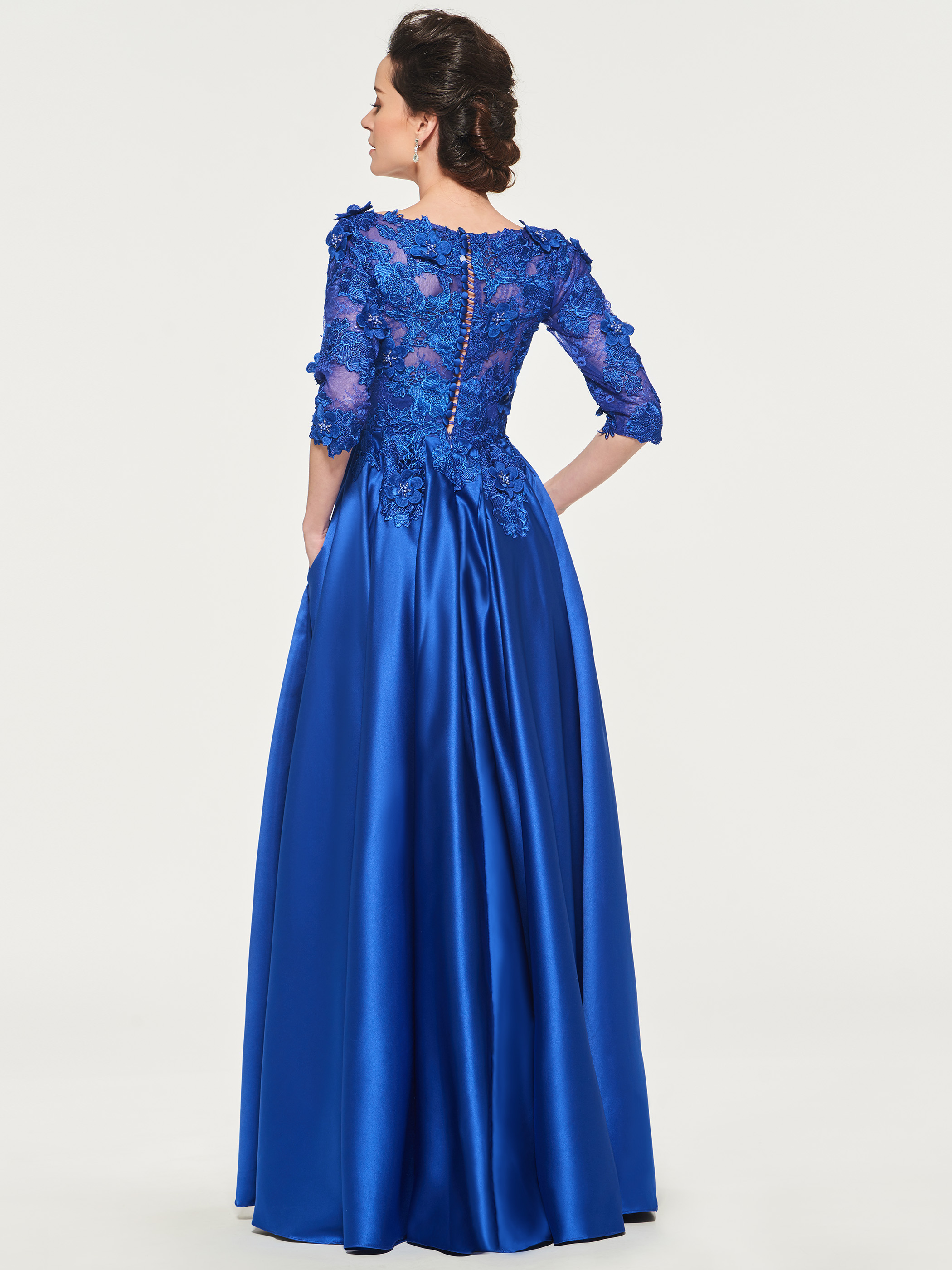 Half Sleeves Floor-Length V-Neck A-Line Wedding Party Dress Appliques Beading Half Sleeves Mother of the Bride Dress Royal Blue