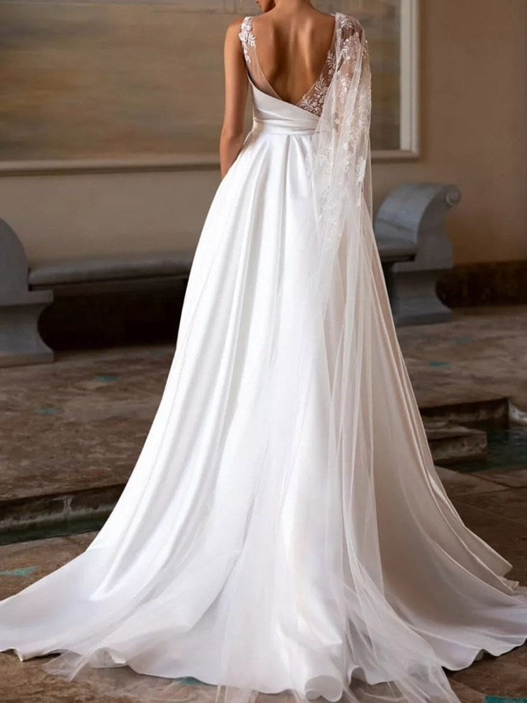 Long Sleeves Ball Gown Scoop Floor-Length Garden/Outdoor Wedding Dress