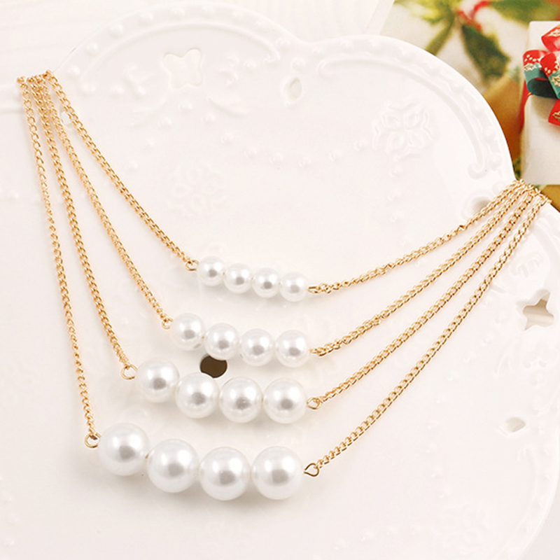 Multilayer Pearl Alloy Choker Necklace Pearl Wedding Jewellery