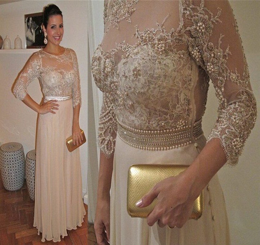 3/4 Length Sleeves Pearls Lace Mother of the Bride Dress 2023