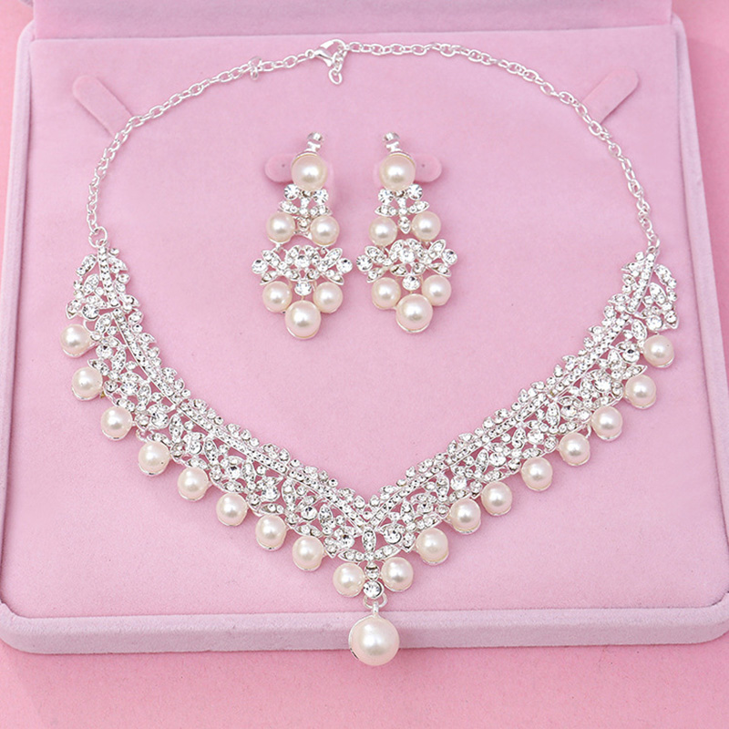 Brilliant Crown Imitation Pearl Jewelry Sets Pearl Wedding Jewellery