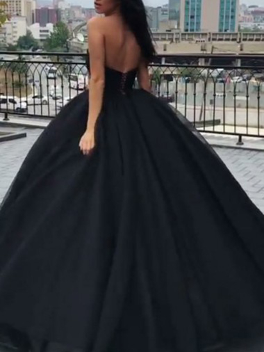 Strapless Black Ball Gown Evening Dress