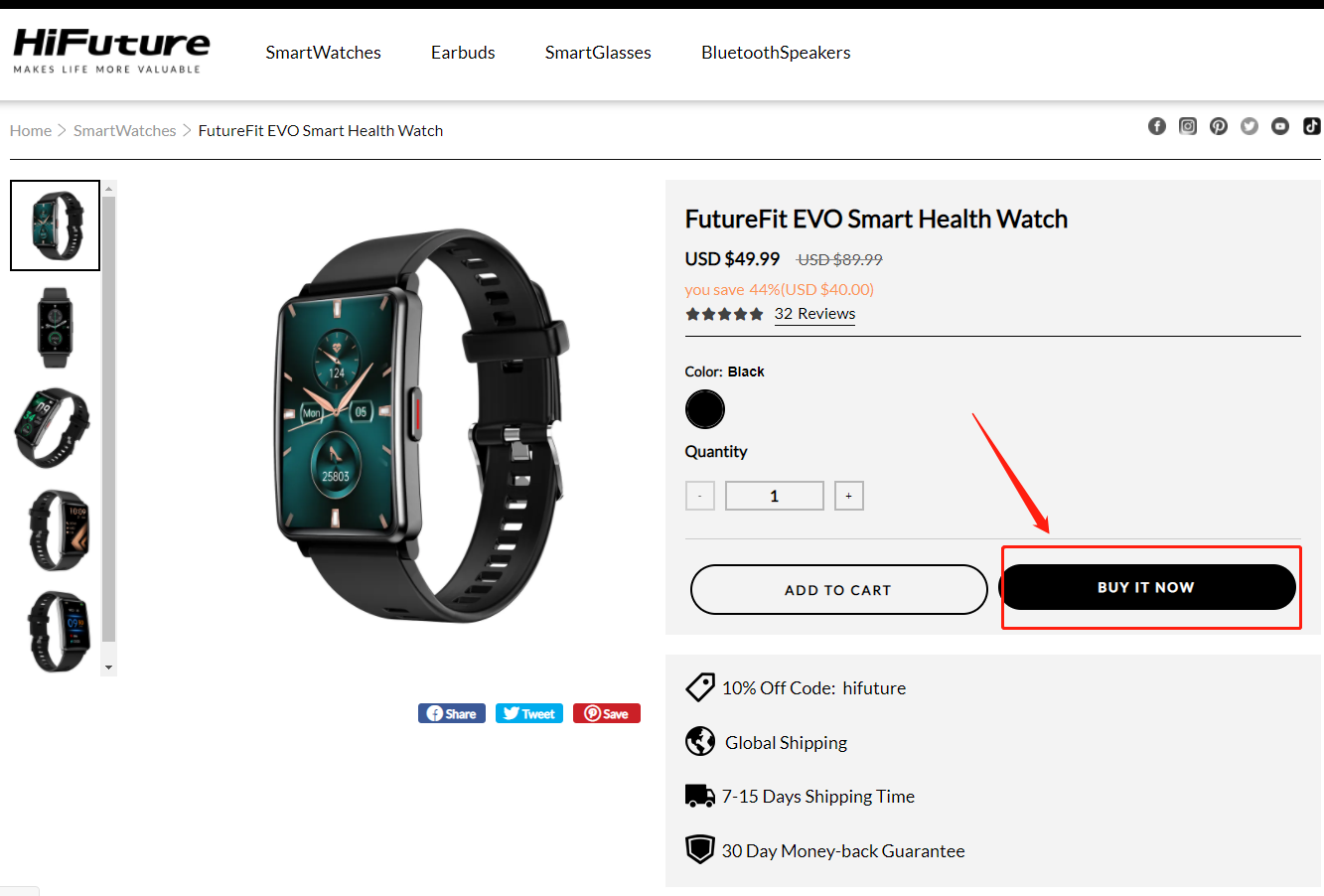 Click on buy it now for smartwatch from HiFuture