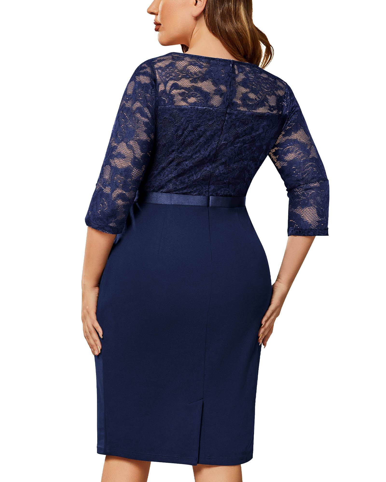 Women's Plus Size  Floral Lace V Neck Party Dress