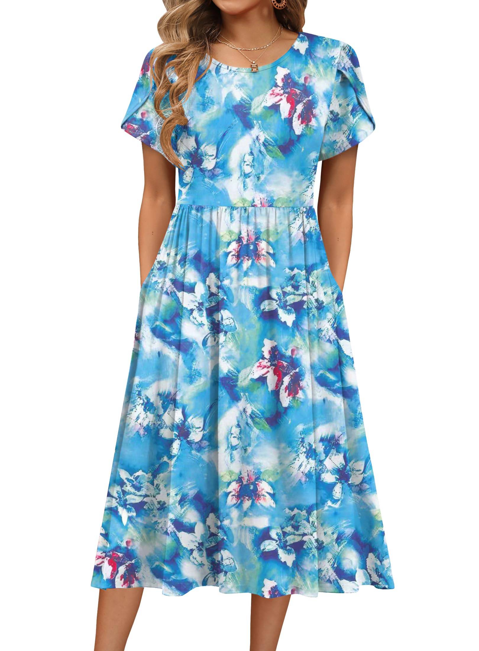 Women's A-Line Midi Dresses Floral Beach Sundress