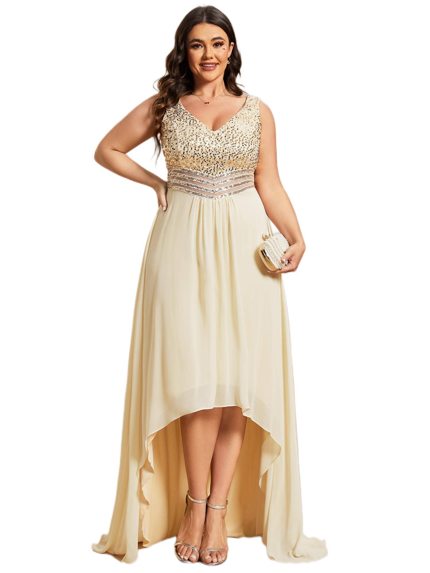 Plus Women V Neck Maxi Formal Party Dress