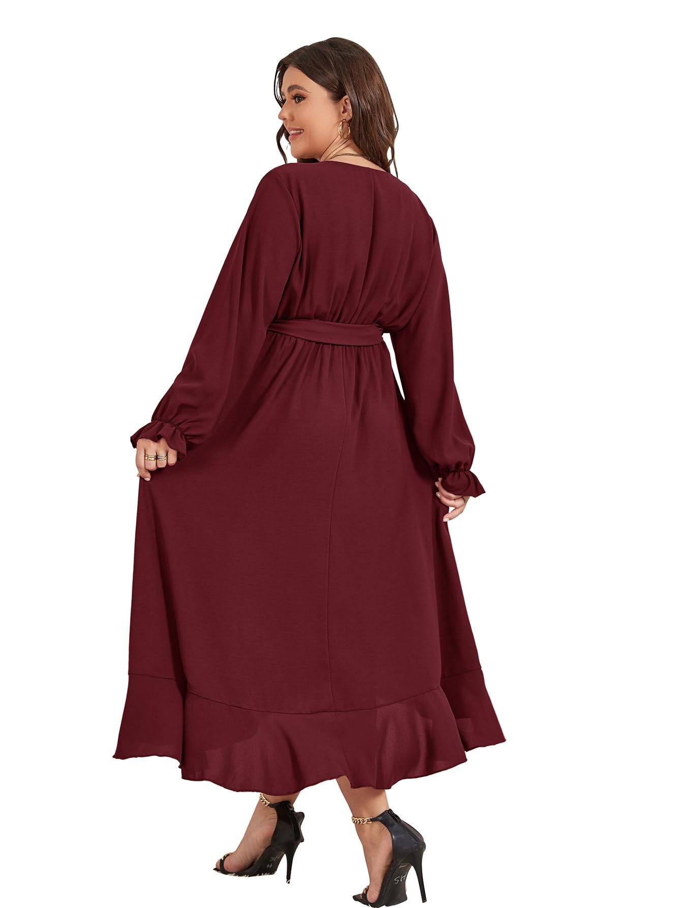 Women Plus Size Maxi Dress Wrap V Neck Dress