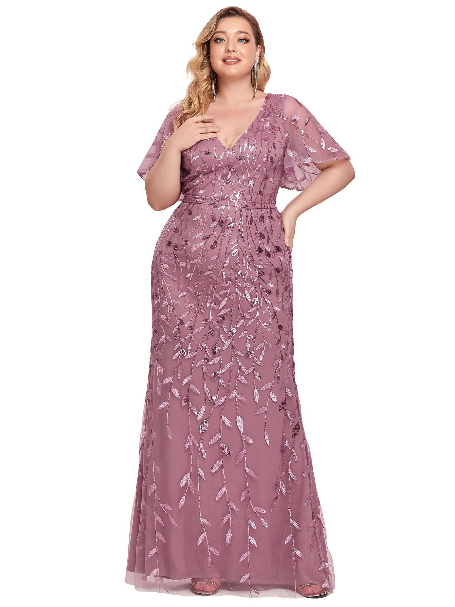 Women's V-Neck Sparkly Formal Dresses Plus Size