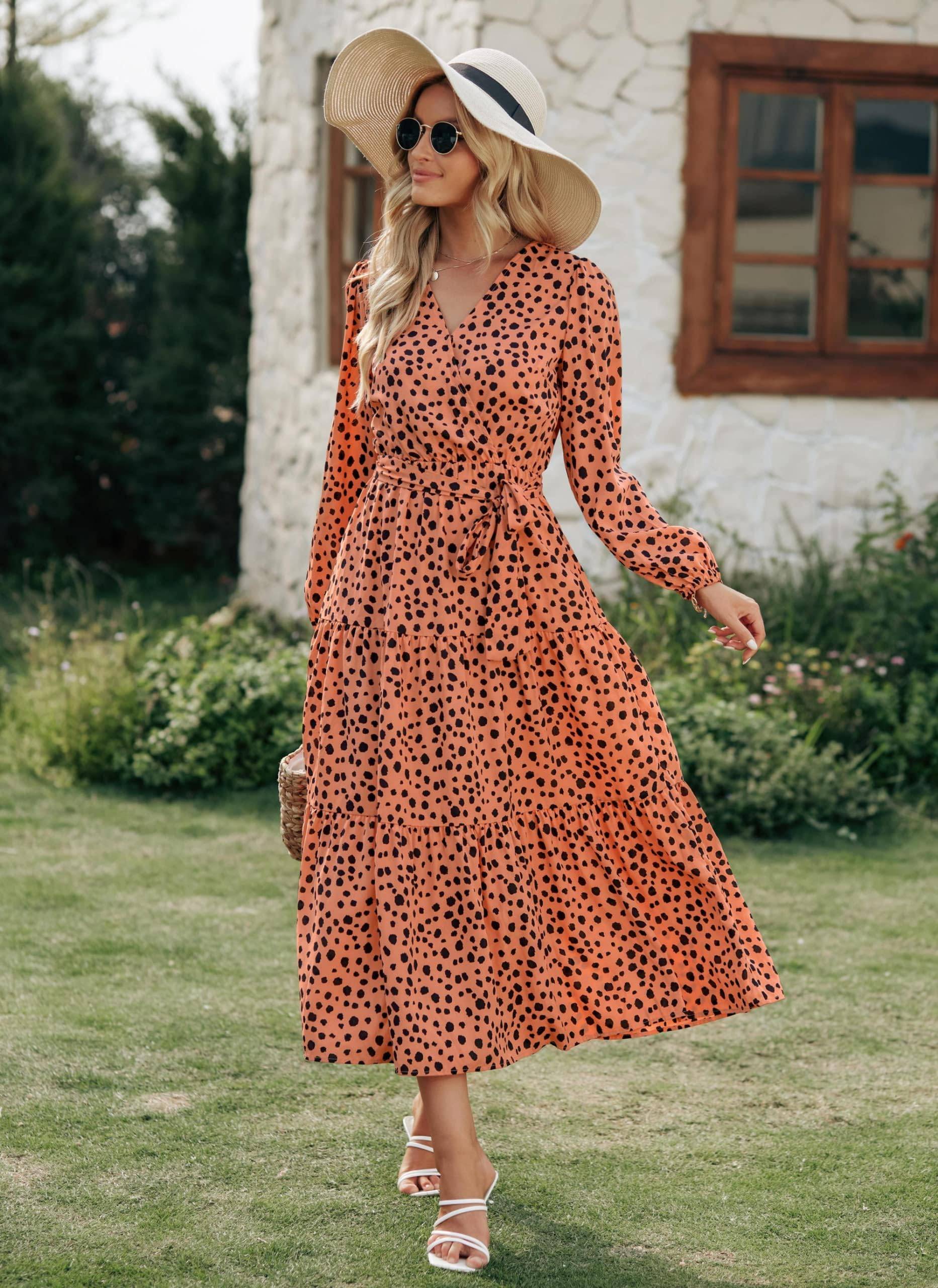 Womens Long Sleeve V Neck Floral Maxi Dress Boho