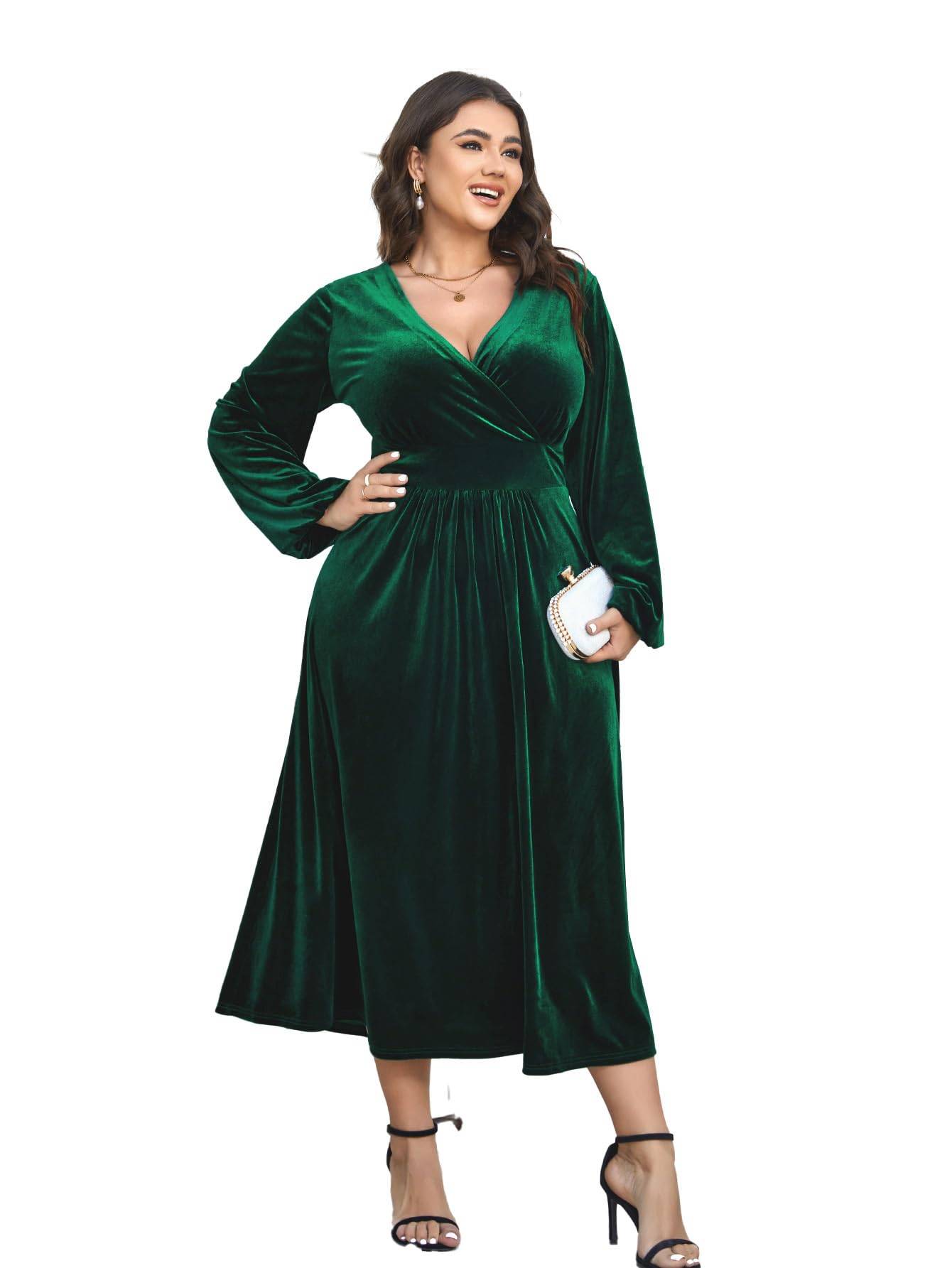 Women Plus Size Maxi Dress Wrap V Neck Dress