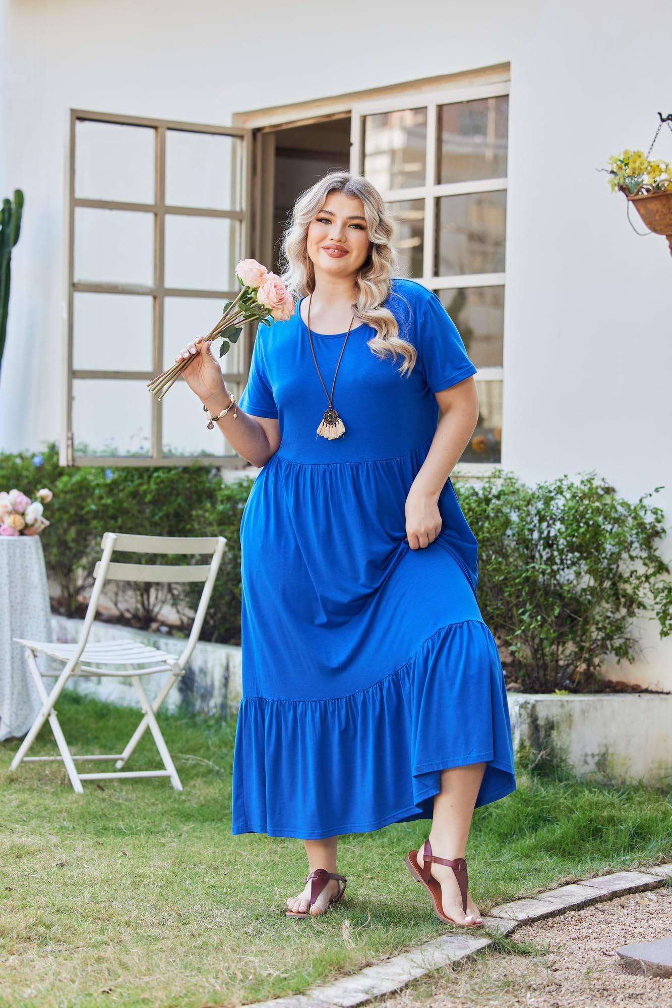 Women Plus Size Long Maxi Dresses with Pockets