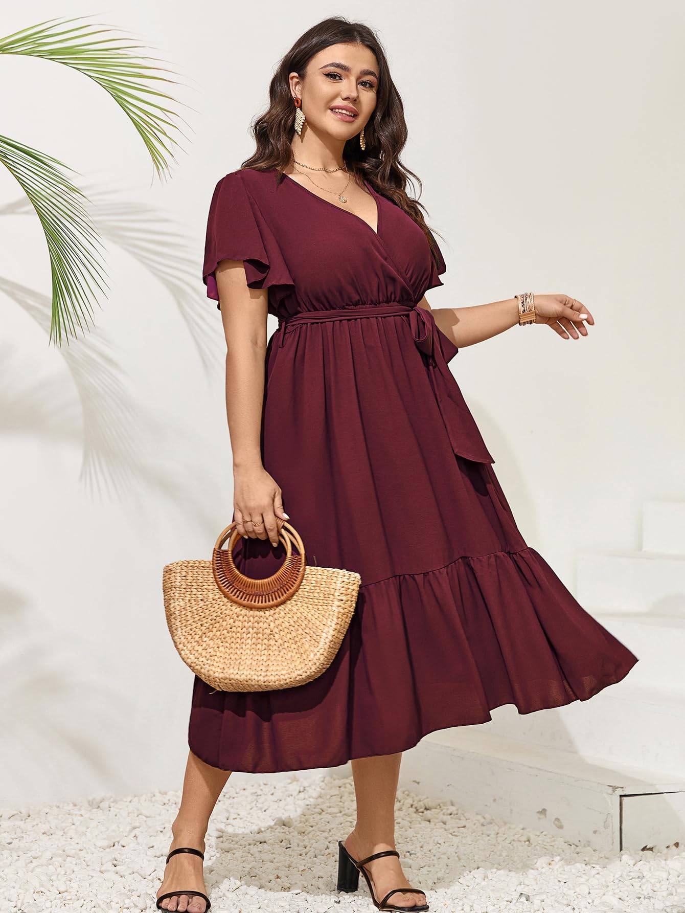 Women Plus Size Dresses V Neck A-Line Maxi Dress