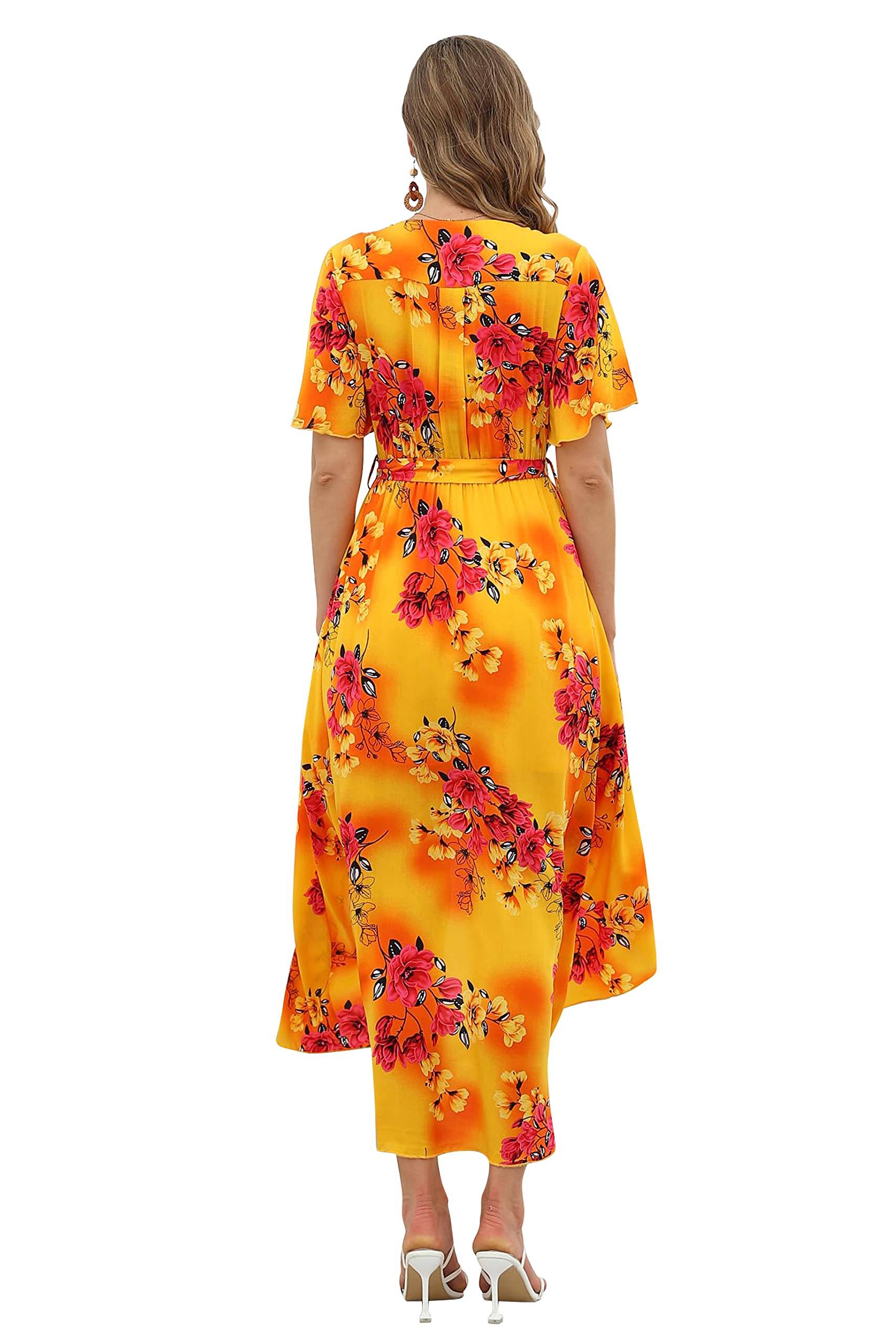 Women's Wrap V Neck Floral Summer Dresses Maxi